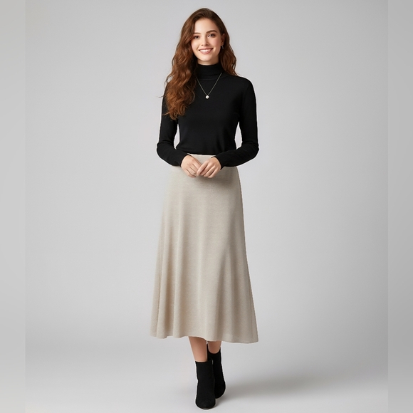 Zara Dresses & Skirts - ZARA Knit Iridescent Midi Knit Skirt Beige Silver Shimmer Sz S Fairy Chic Boho